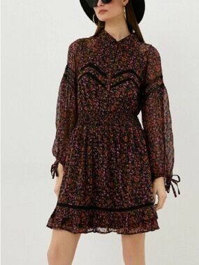 TOPSHOP Floral Chiffon Ruffled Western Dress